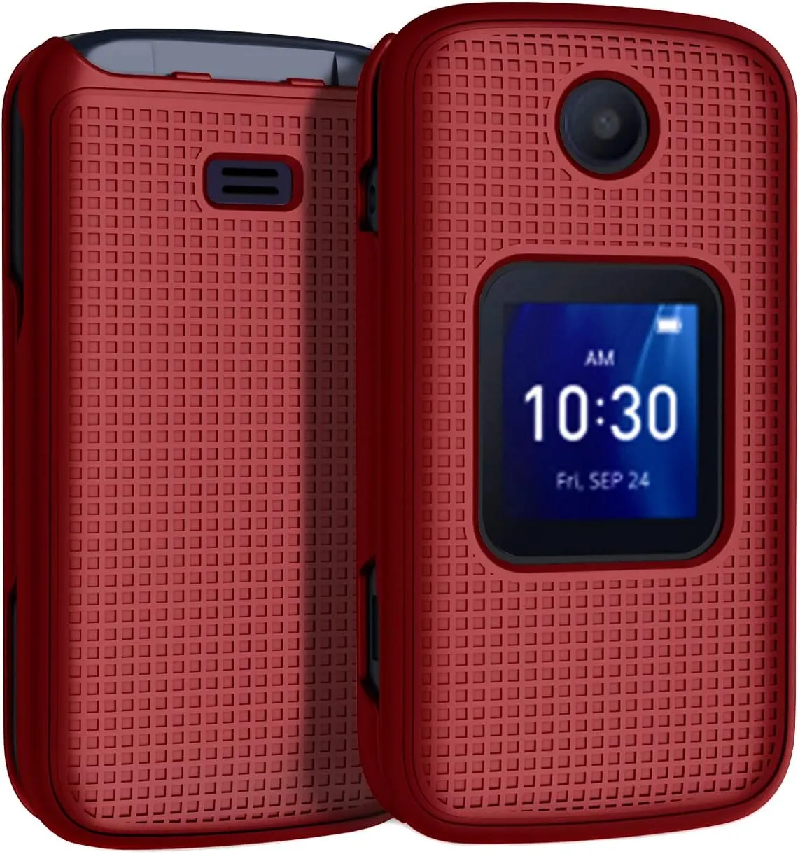 Case with Clip for Go Flip 4 / TCL FLIP Pro Phone, Nakedcellphone Slim Hard Shell Cover and [Rotating/Ratchet] Belt Hip Holster Holder Combo for Alcatel 4056W, 4056L, 4056Z, 4056V - Red