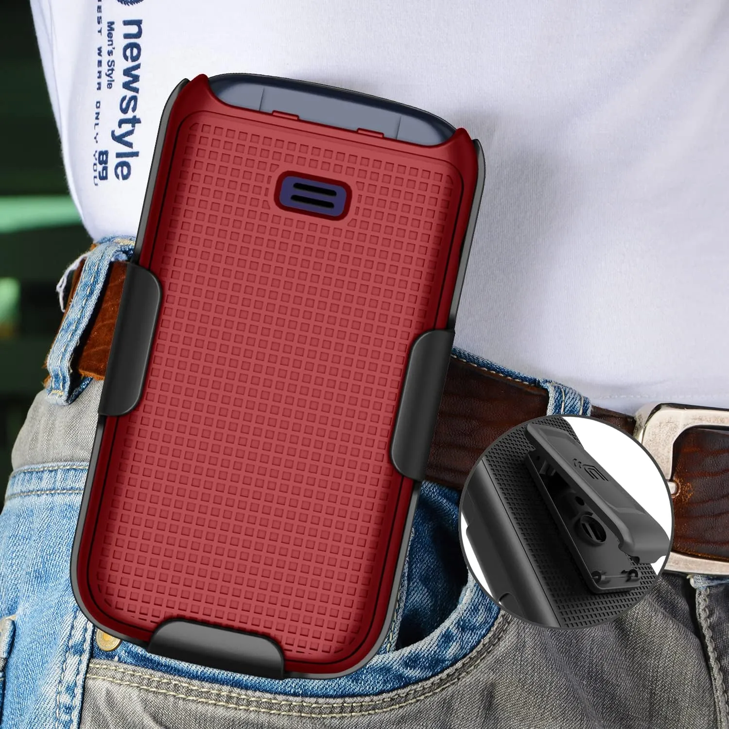 Case with Clip for Go Flip 4 / TCL FLIP Pro Phone, Nakedcellphone Slim Hard Shell Cover and [Rotating/Ratchet] Belt Hip Holster Holder Combo for Alcatel 4056W, 4056L, 4056Z, 4056V - Red