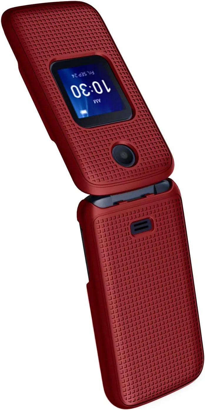 Case with Clip for Go Flip 4 / TCL FLIP Pro Phone, Nakedcellphone Slim Hard Shell Cover and [Rotating/Ratchet] Belt Hip Holster Holder Combo for Alcatel 4056W, 4056L, 4056Z, 4056V - Red