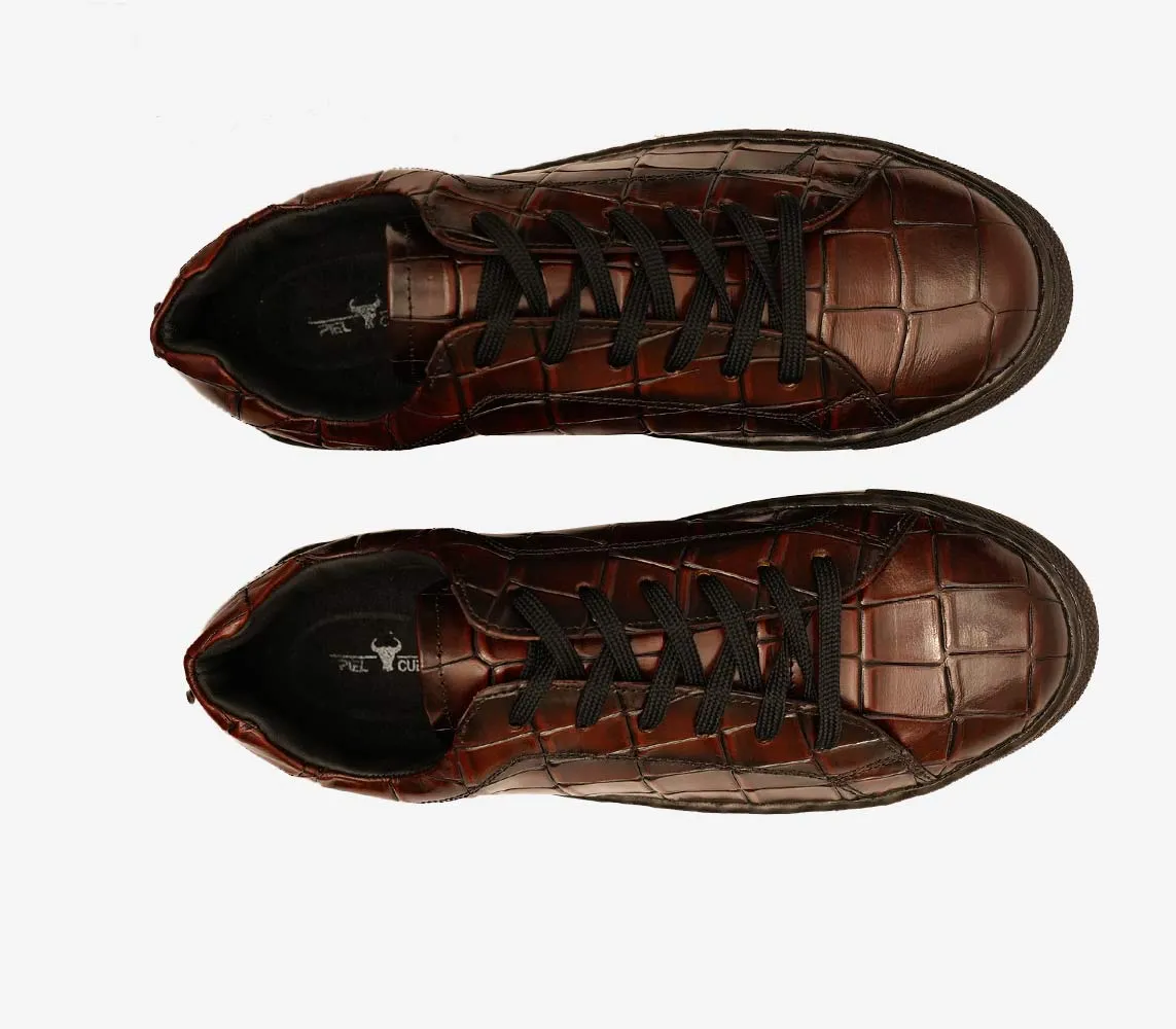 Casual Luxury: Handmade Lightweight Crocodile Pattern Leather Sneakers