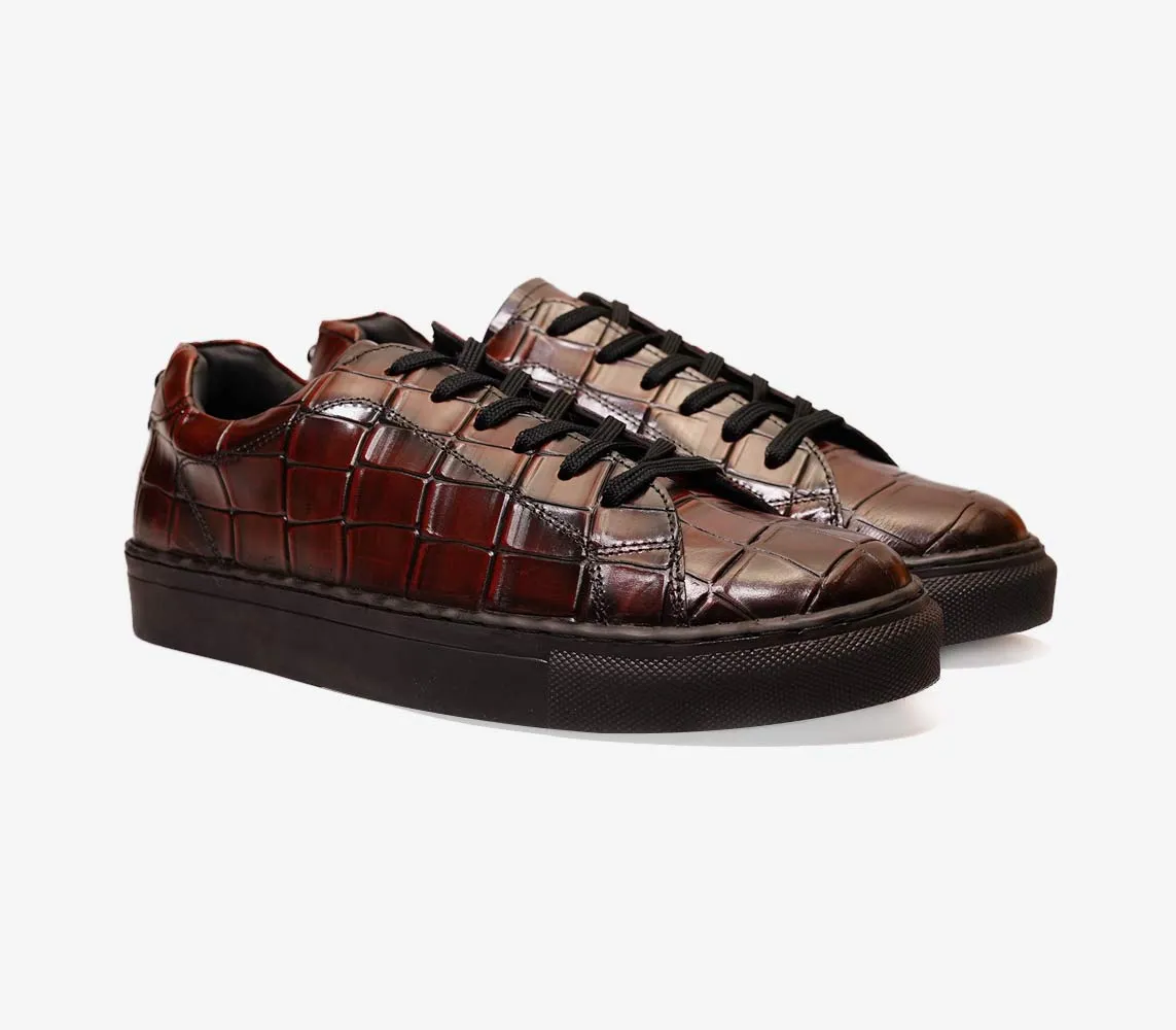 Casual Luxury: Handmade Lightweight Crocodile Pattern Leather Sneakers