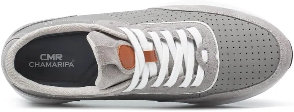 CHAMARIPA Hidden Heel Premium Leather Height Increase Low-Top Skate Shoes Men's Invisible Height Increasing Elevator Casual Fashion Sneaker
