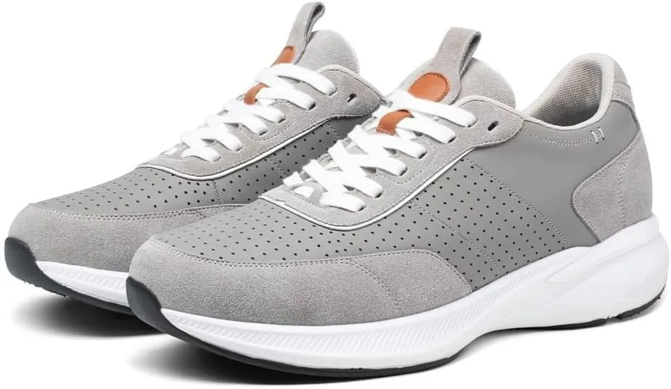 CHAMARIPA Hidden Heel Premium Leather Height Increase Low-Top Skate Shoes Men's Invisible Height Increasing Elevator Casual Fashion Sneaker