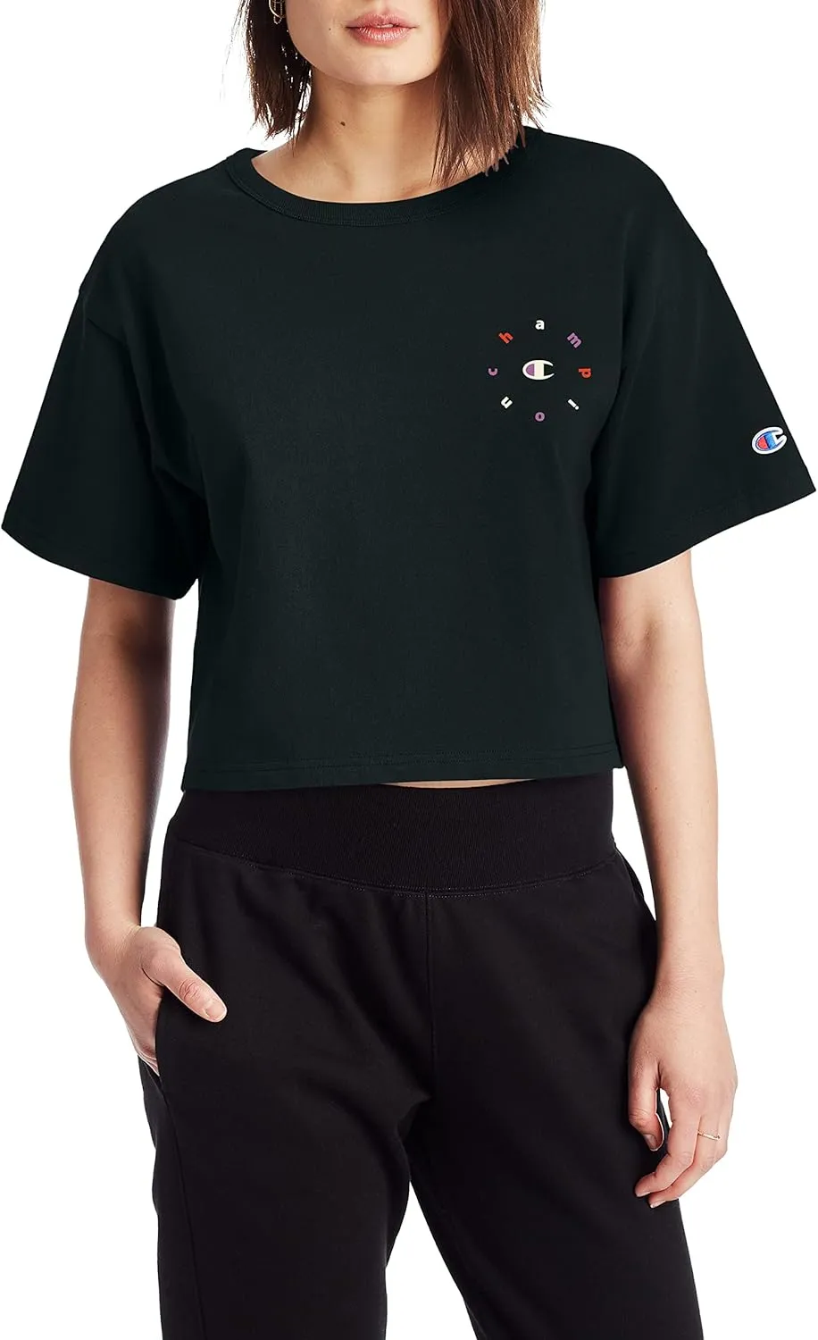 Champion Women's Crop, Black-551260, Large