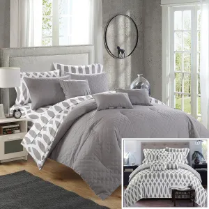 Chic Home Holland Reversible Comforter Bag Contemporary Diamond Embroidered Quilted Pattern Print Complete Bedding Set-Sheets Decorative Pillows Shams Included, Queen, Grey