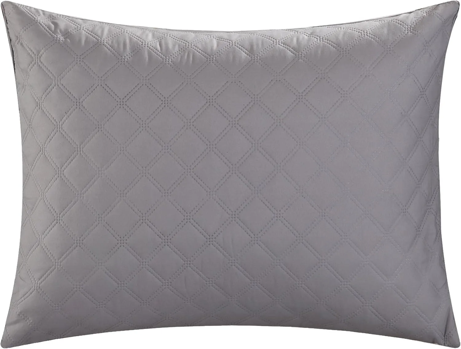 Chic Home Holland Reversible Comforter Bag Contemporary Diamond Embroidered Quilted Pattern Print Complete Bedding Set-Sheets Decorative Pillows Shams Included, Queen, Grey