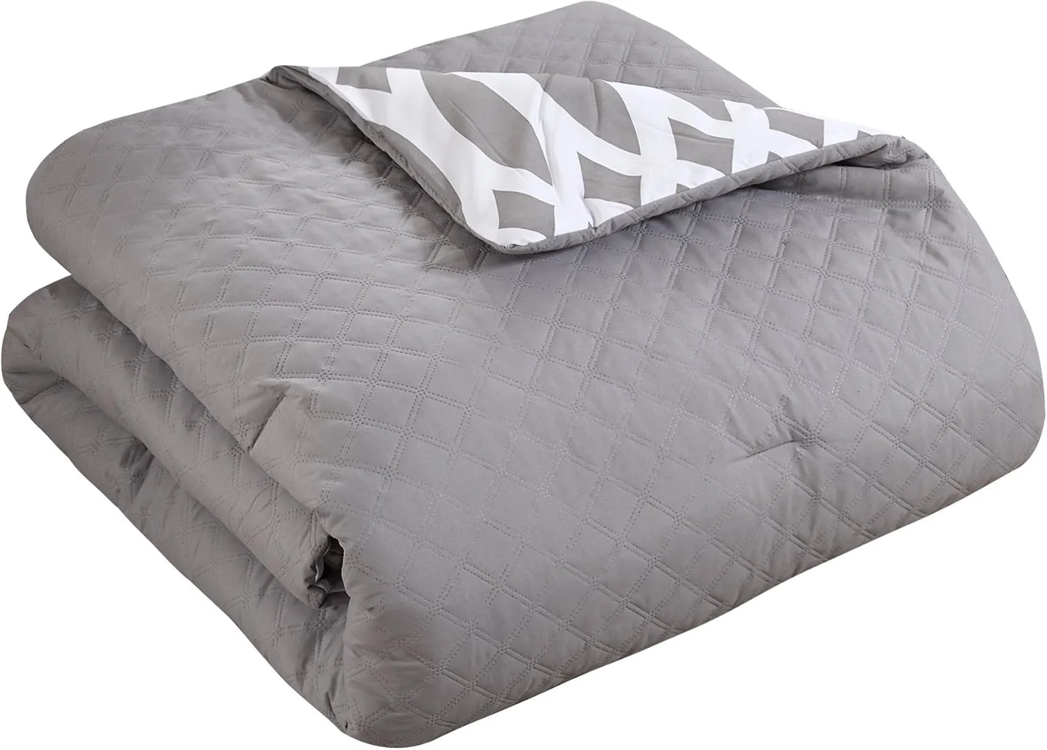 Chic Home Holland Reversible Comforter Bag Contemporary Diamond Embroidered Quilted Pattern Print Complete Bedding Set-Sheets Decorative Pillows Shams Included, Queen, Grey