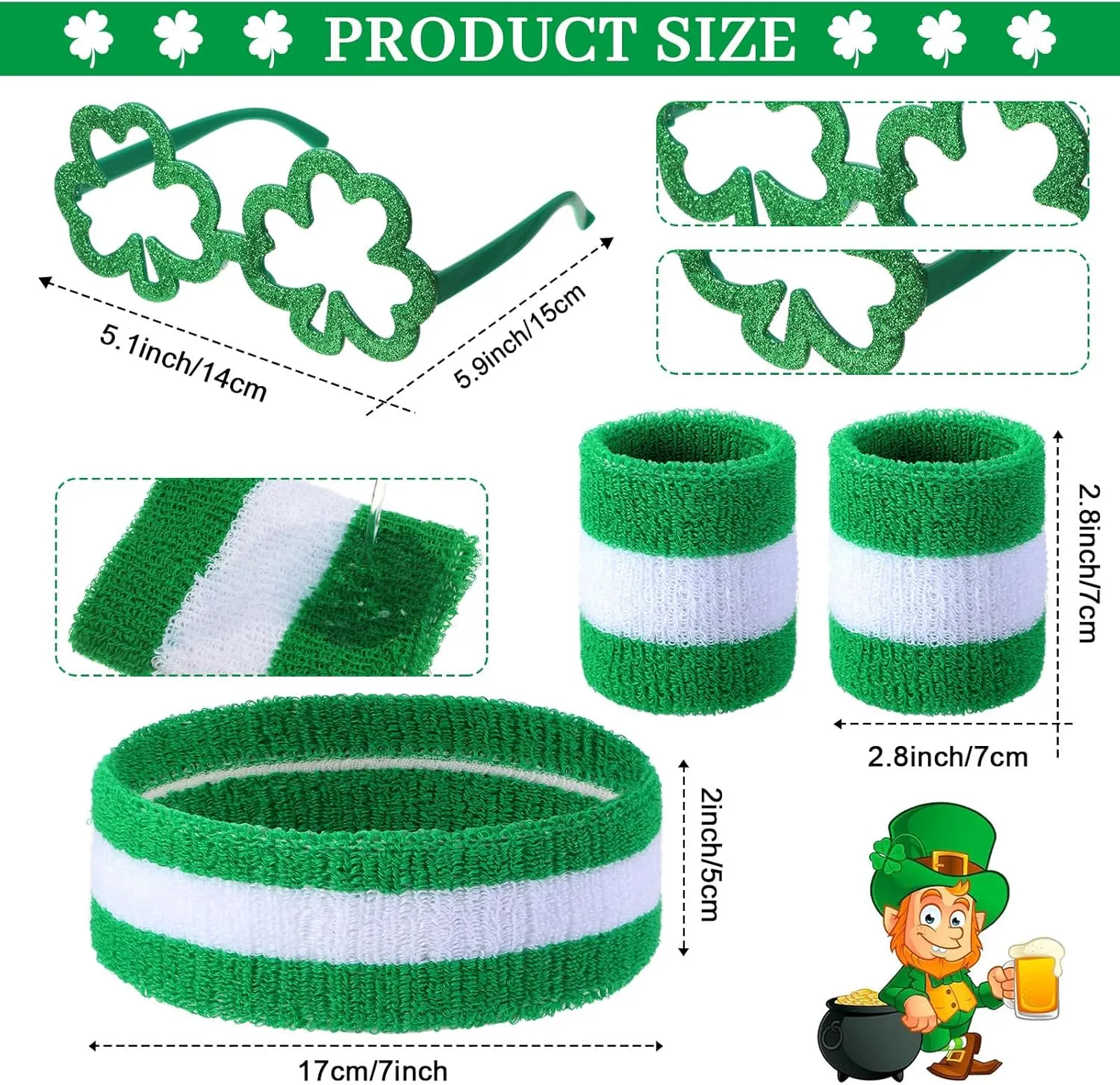 Chunful 10 Pcs St. Patrick's Day Fanny Pack Shamrocks Belt Bag Fanny Pack with Suspenders Drink Holder Headband Wristband