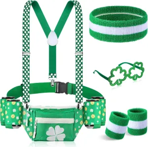 Chunful 10 Pcs St. Patrick's Day Fanny Pack Shamrocks Belt Bag Fanny Pack with Suspenders Drink Holder Headband Wristband