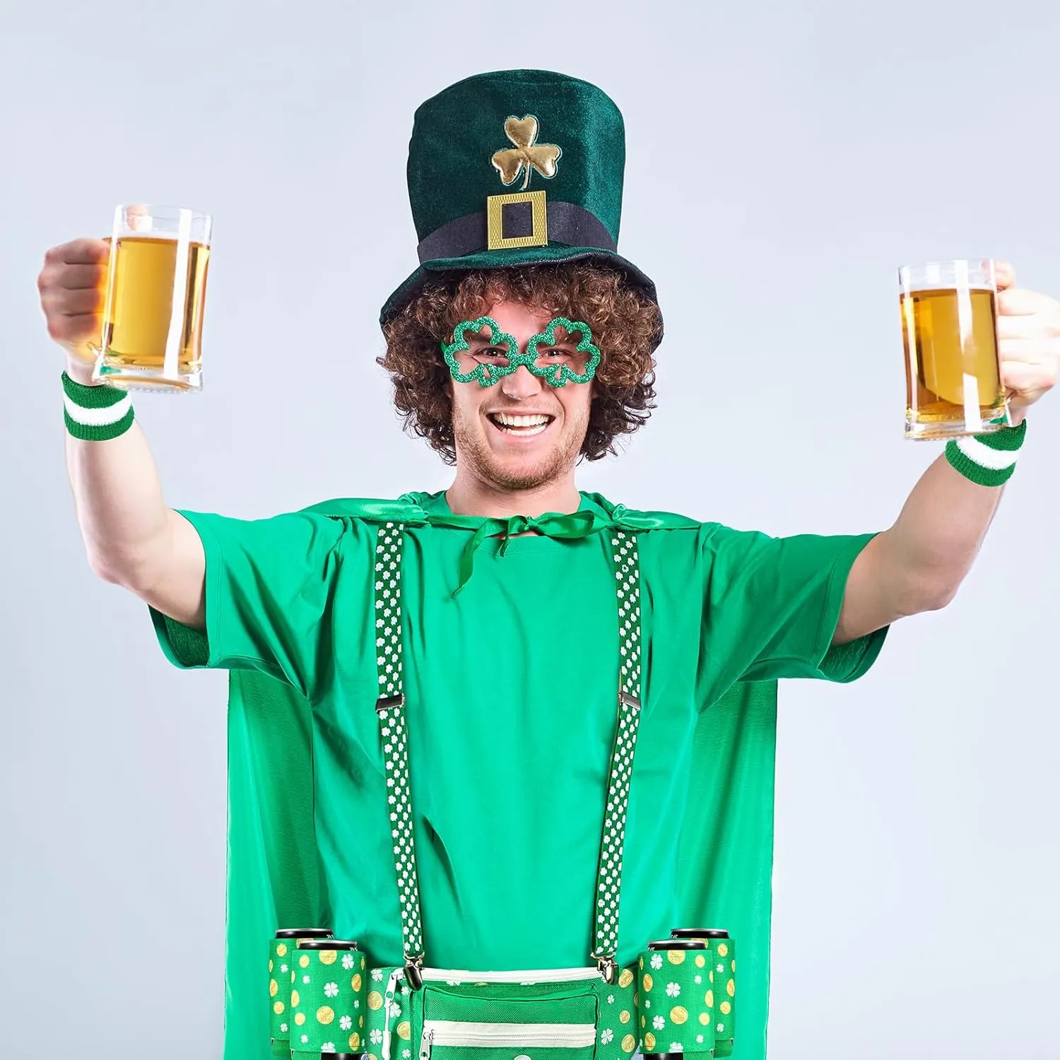 Chunful 10 Pcs St. Patrick's Day Fanny Pack Shamrocks Belt Bag Fanny Pack with Suspenders Drink Holder Headband Wristband