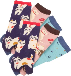 Ciieeo 3 Pairs of Socks Tabi Split Toe Socks Toe Socks Two-toe Socks Japanese Style Socks Split Toe Socks (Pink/Blue/Green)