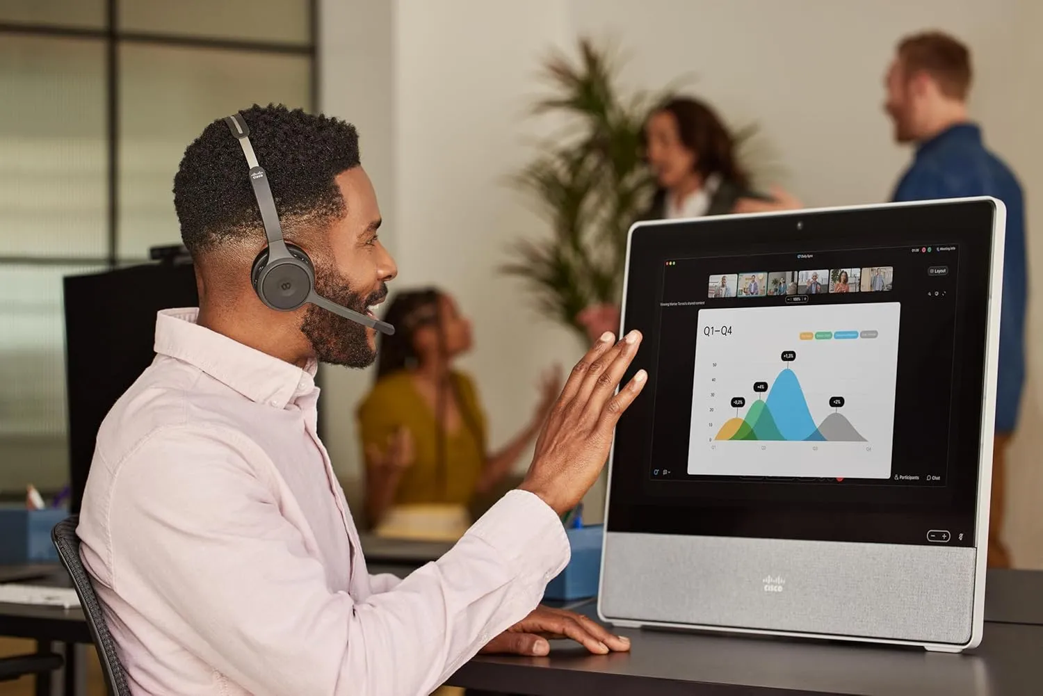 Cisco Headset 722, Wireless Dual On-Ear Bluetooth Headset with Webex Button, USB-A HD Bluetooth Adapter, Soft Case, Carbon Black, 2-Year Limited Liability Warranty (HS-WL-722-BUNA-C)