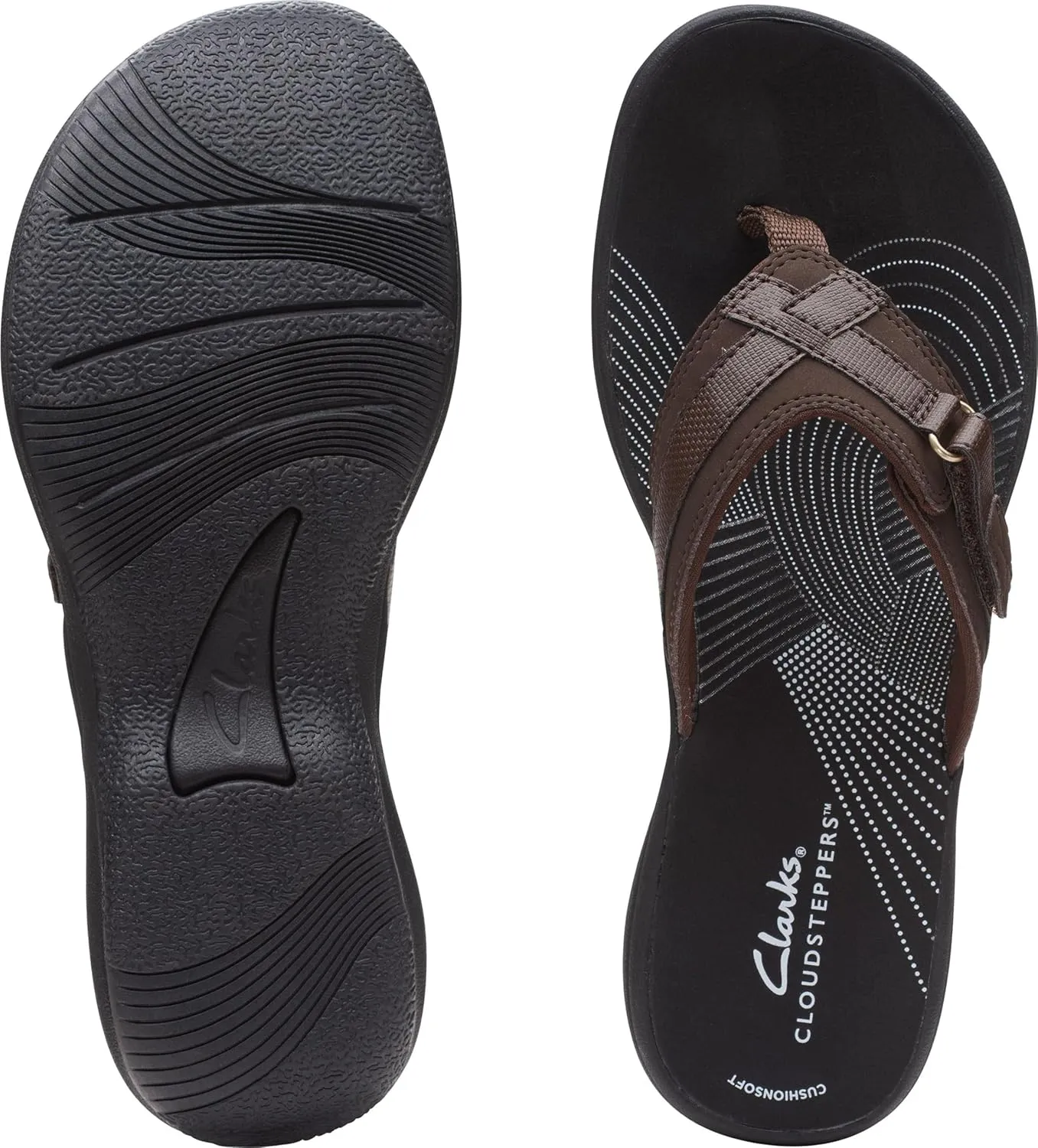 Clarks Womens Breeze Sea Flip-Flop Sandals - Comfortable Flip Flop with Adjustable Hook and Arch Support - Casual Summer Wearing Cloudsteppers for Everyday