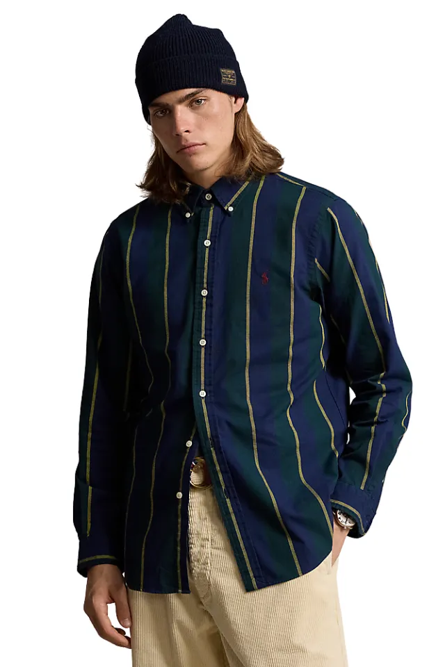 Classic Fit Striped Oxford Shirt -Navy/Green