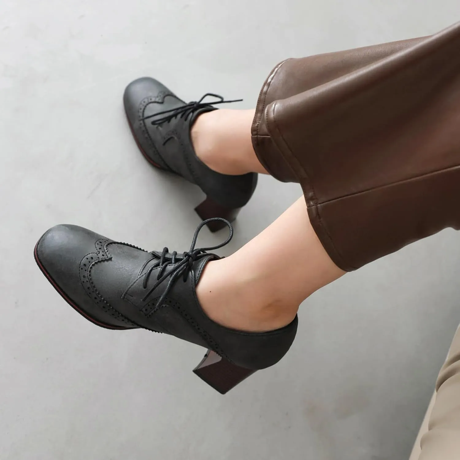 Classic Oxford Derby Women Square Toe Block Heel