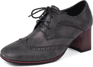 Classic Oxford Derby Women Square Toe Block Heel