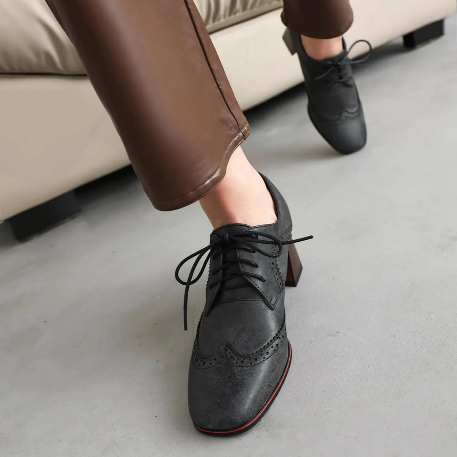 Classic Oxford Derby Women Square Toe Block Heel