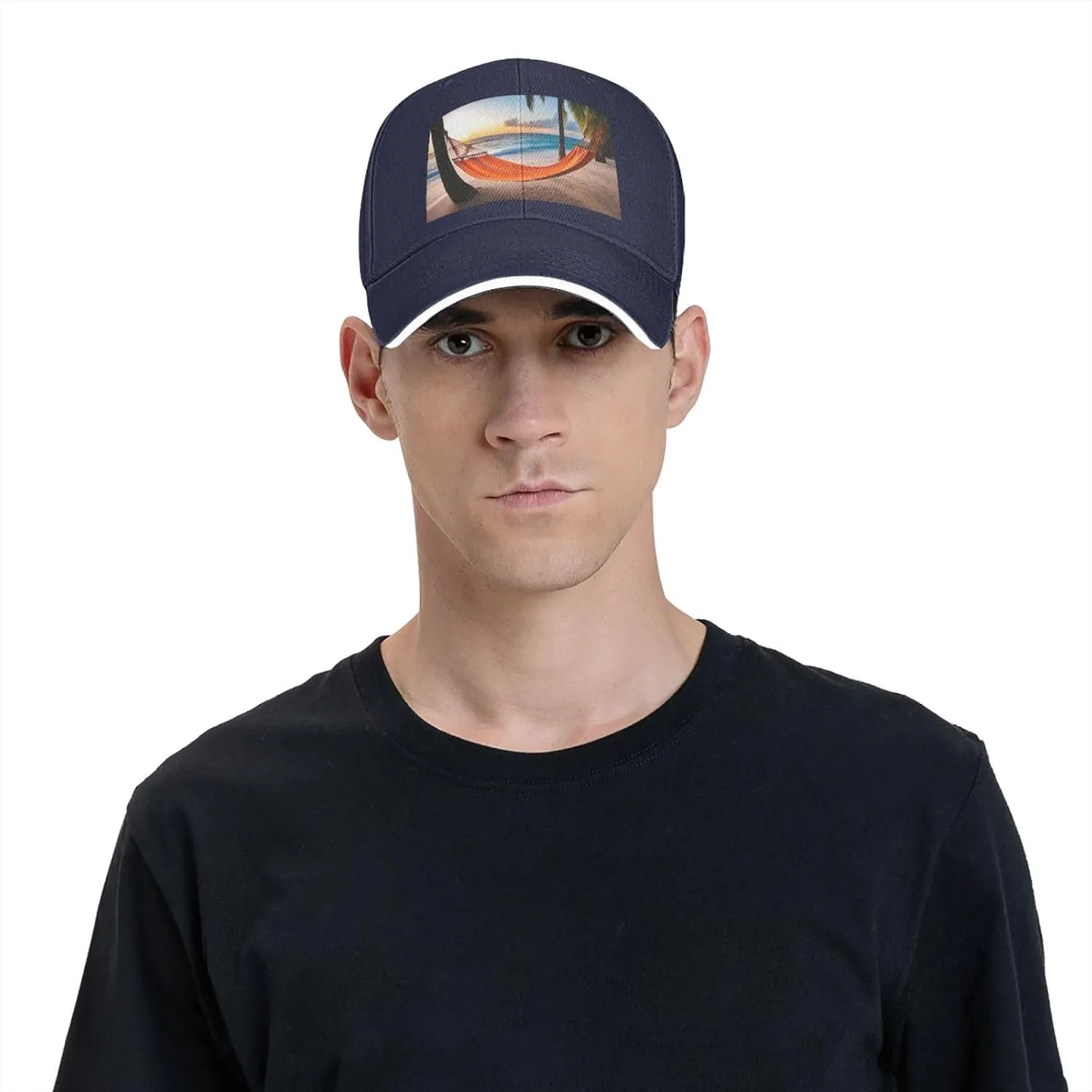 Coconut Beach Sunset Hammock Prints Unisex Baseball Cap Black : Breathable, Light