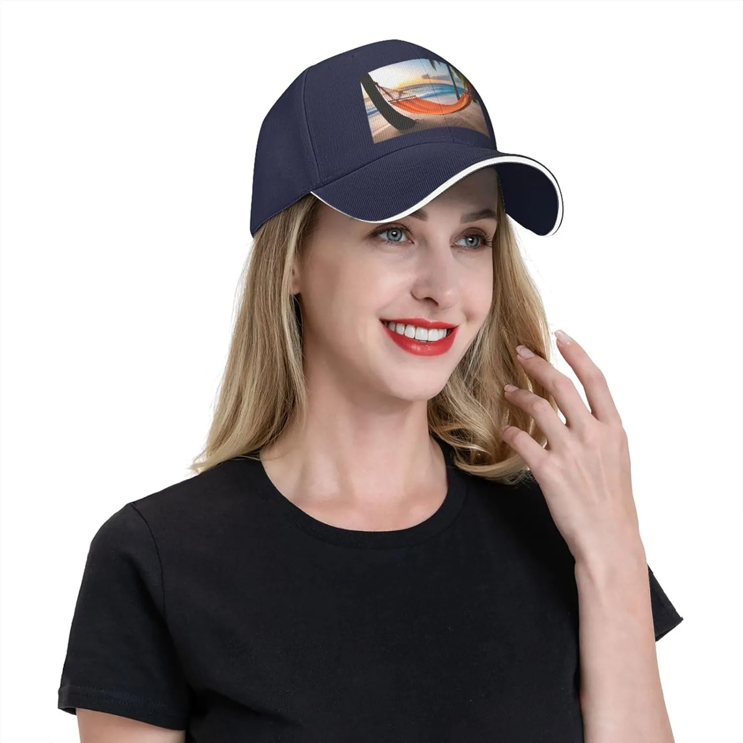 Coconut Beach Sunset Hammock Prints Unisex Baseball Cap Black : Breathable, Light