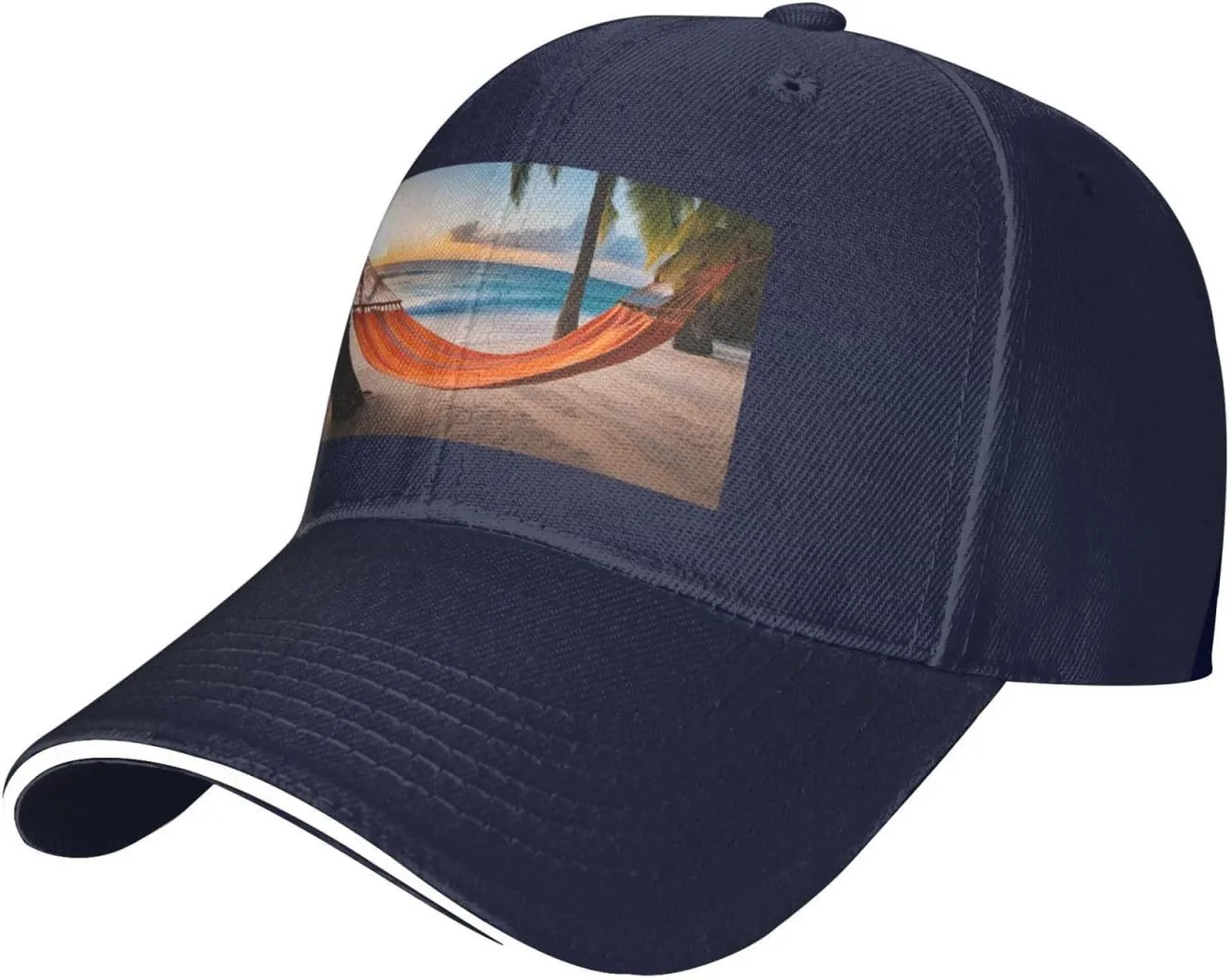 Coconut Beach Sunset Hammock Prints Unisex Baseball Cap Black : Breathable, Light
