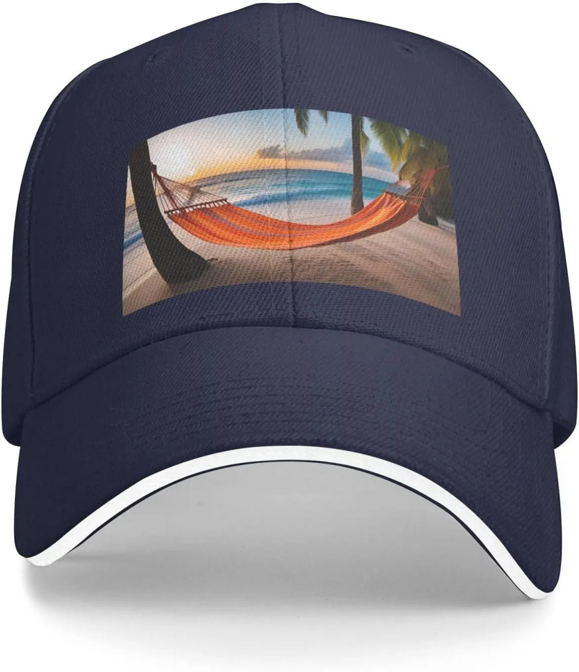 Coconut Beach Sunset Hammock Prints Unisex Baseball Cap Black : Breathable, Light