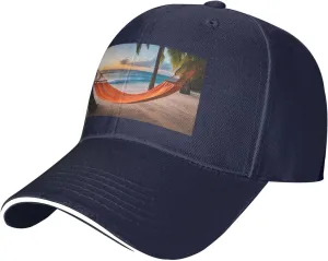 Coconut Beach Sunset Hammock Prints Unisex Baseball Cap Black : Breathable, Light