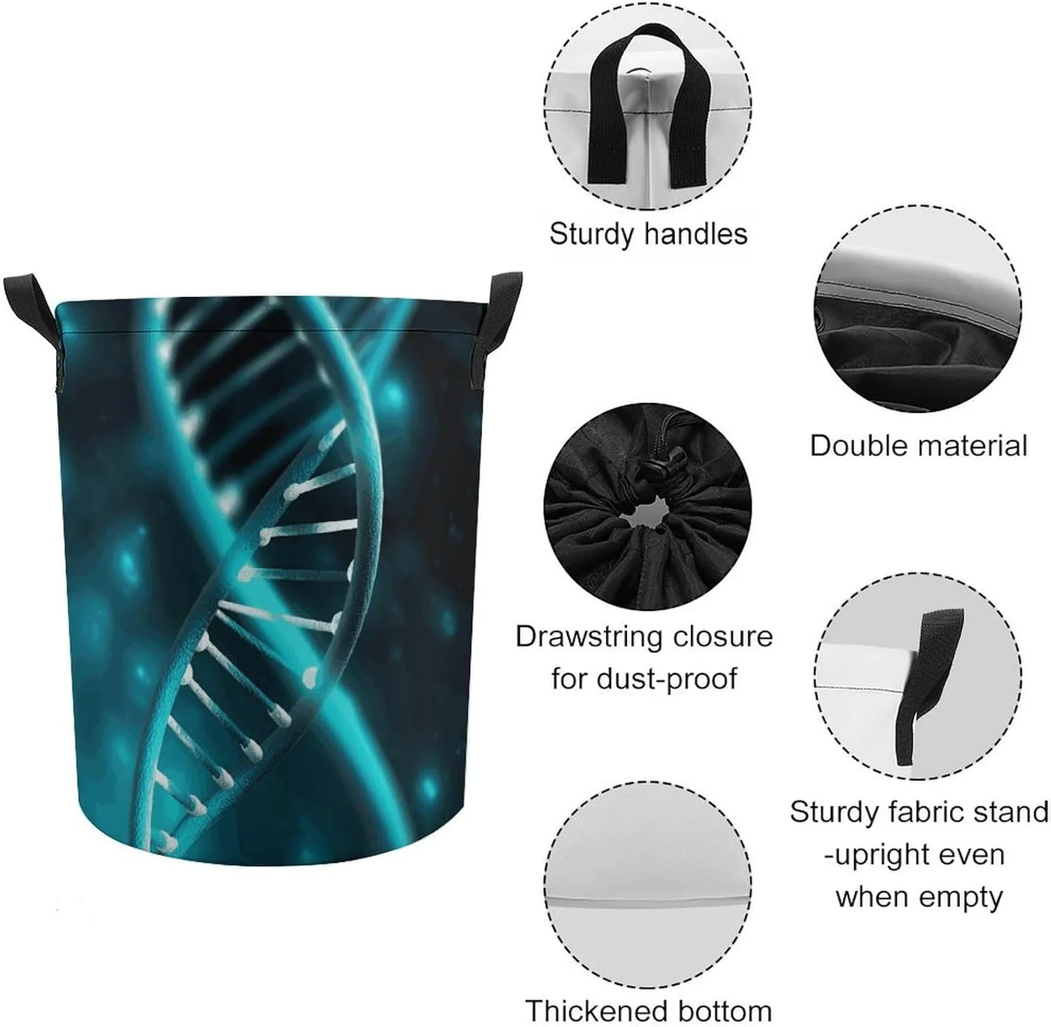 Collapsible Laundry Hamper Waterproof Drawstring Laundry Basket Space-Saving Foldable Science Gene Strand Dirty Clothes Hamper for Home Dorm & Travel