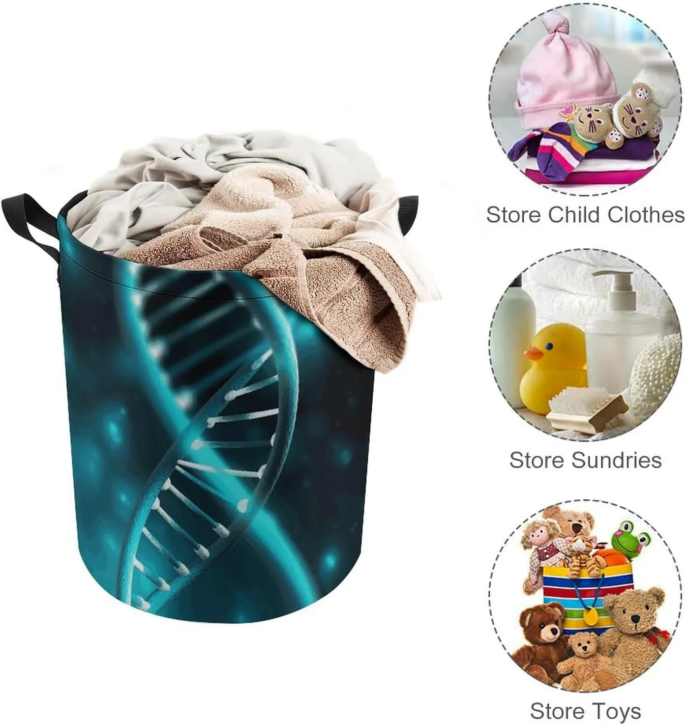 Collapsible Laundry Hamper Waterproof Drawstring Laundry Basket Space-Saving Foldable Science Gene Strand Dirty Clothes Hamper for Home Dorm & Travel