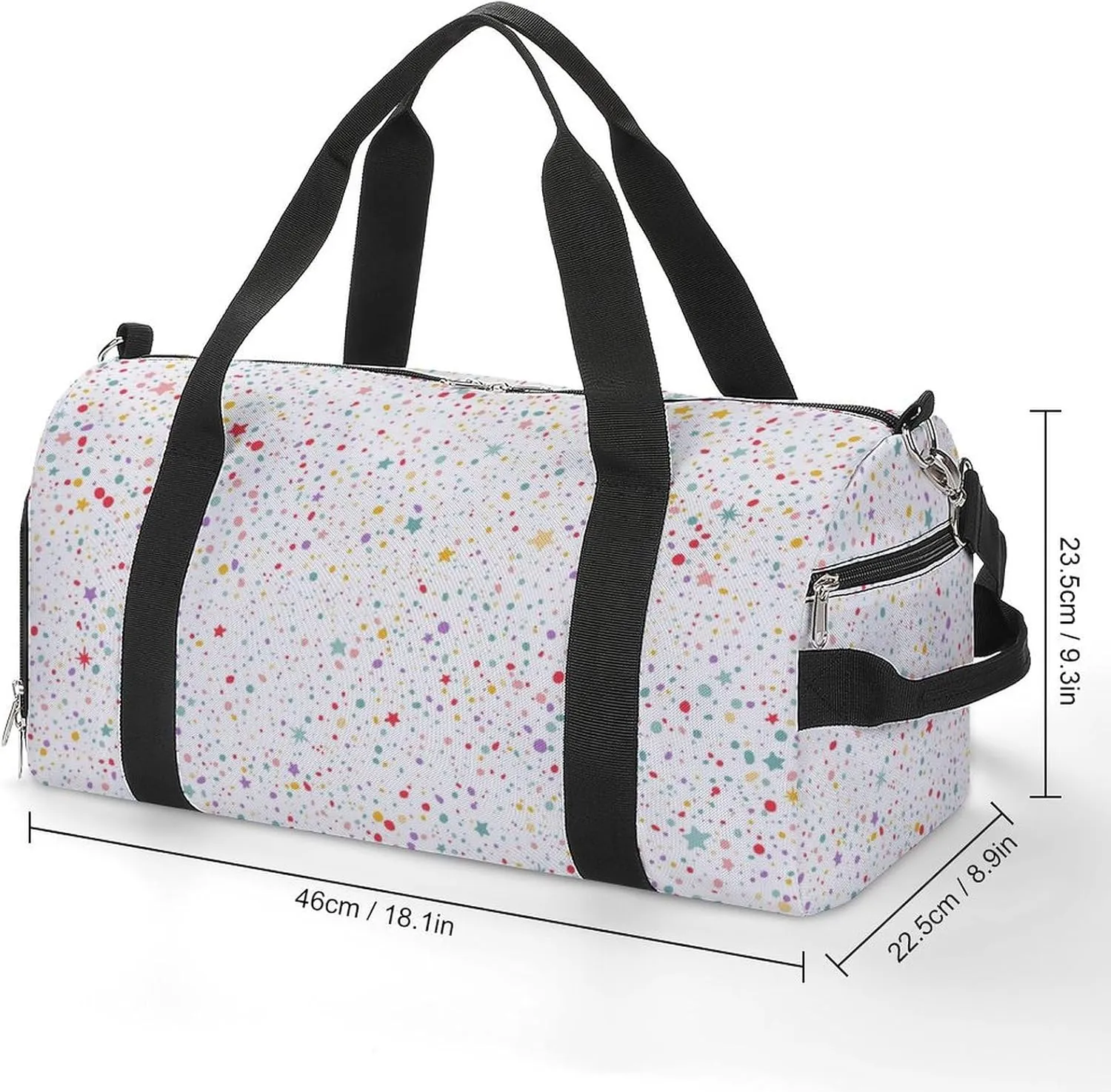 Colorful Dots And Stars Fitness Large Gym Bag for Unisex with Shoe Compartment & Wet Pocket