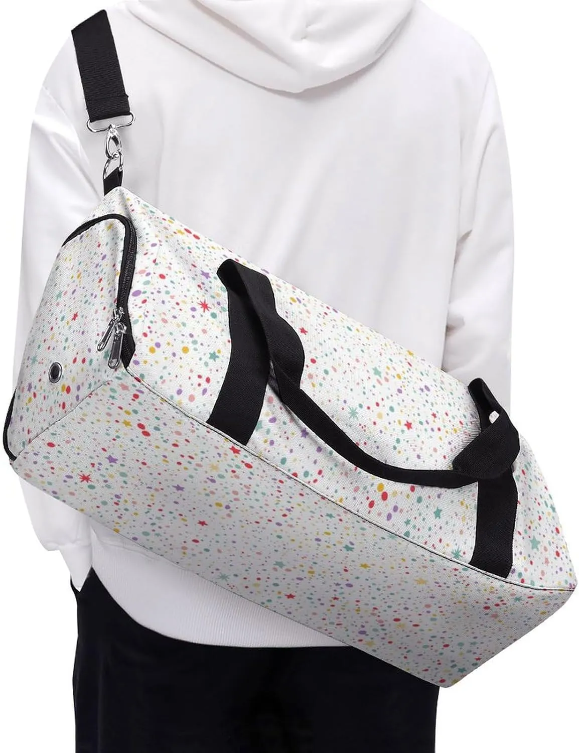 Colorful Dots And Stars Fitness Large Gym Bag for Unisex with Shoe Compartment & Wet Pocket