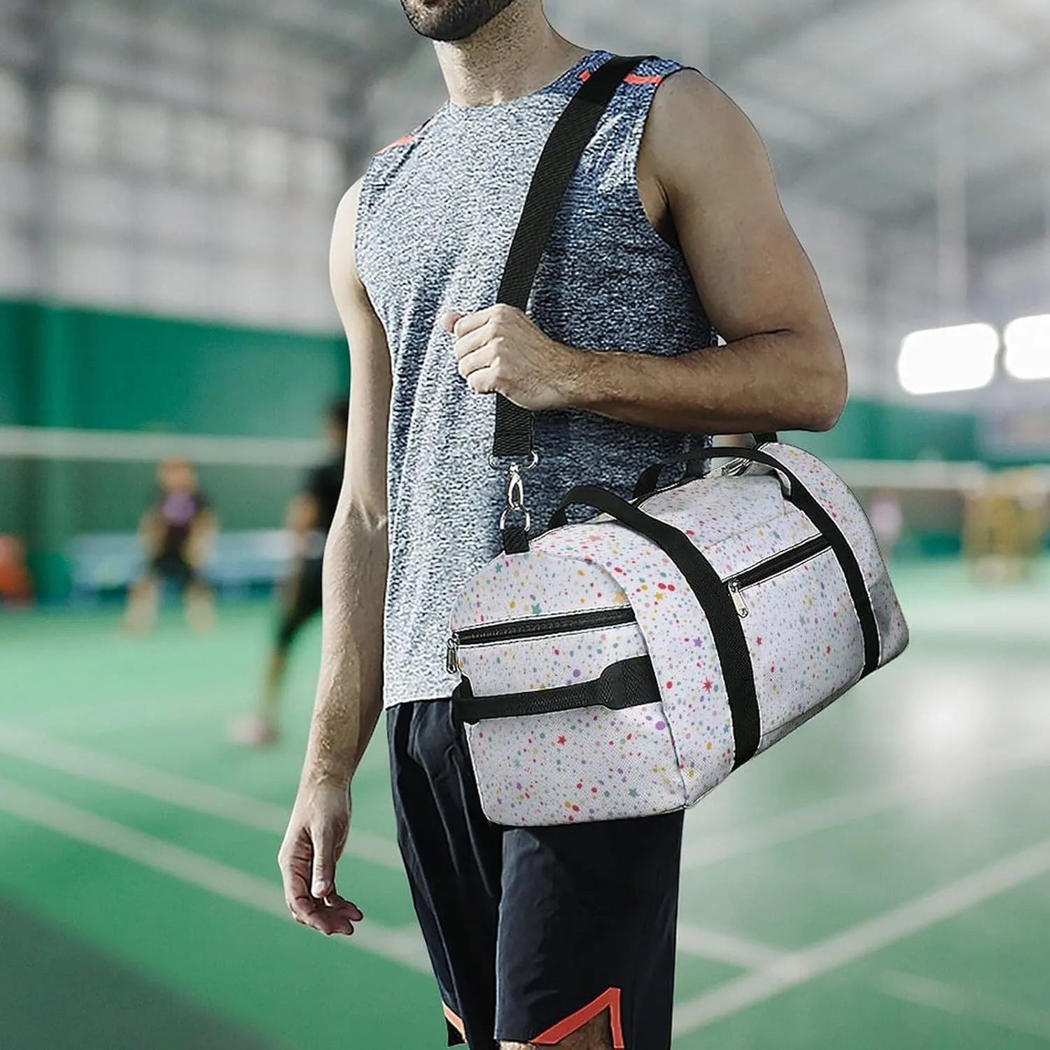 Colorful Dots And Stars Fitness Large Gym Bag for Unisex with Shoe Compartment & Wet Pocket