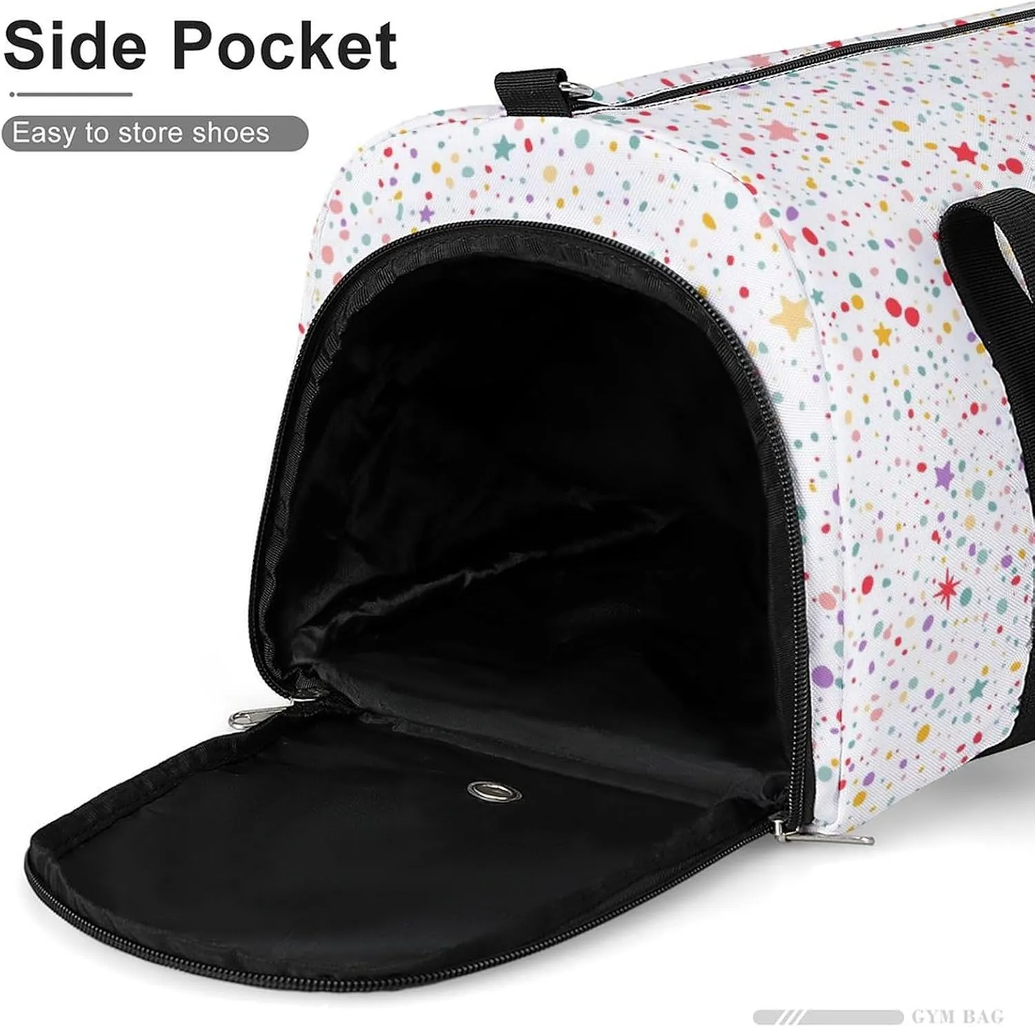 Colorful Dots And Stars Fitness Large Gym Bag for Unisex with Shoe Compartment & Wet Pocket
