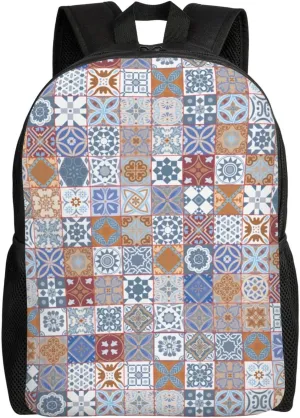 Colorful Moroccan Tile Minimalist Laptop Backpack – Waterproof Business Travel Bag, Breathable Design, Modern Work & Leisure