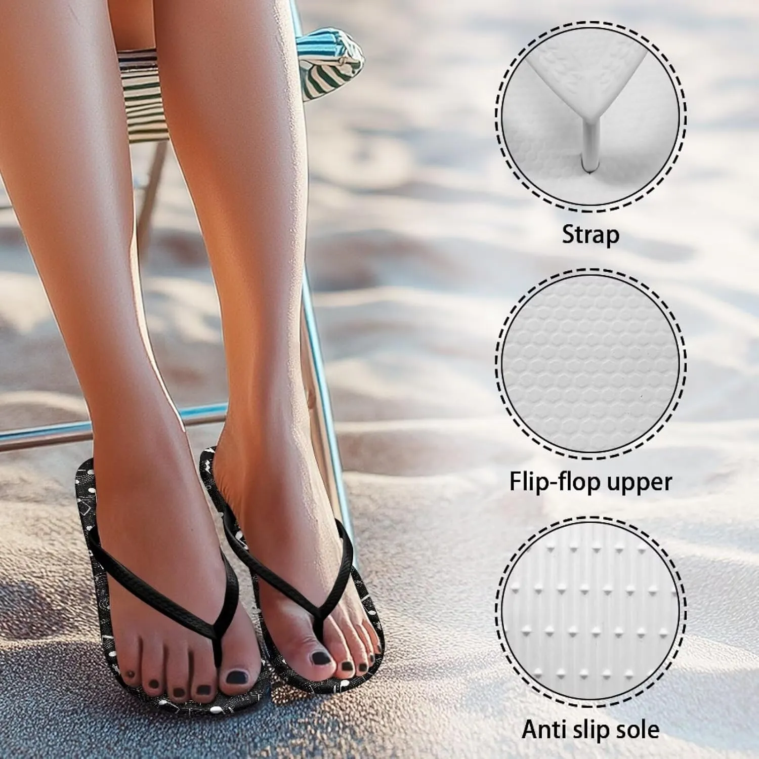 Comfort Walking Flip Flops Sandals Summer Slip On Pillow Slippers Bedroom Quick Drying Shower Slides Size 5.5-9.5 Black Sole