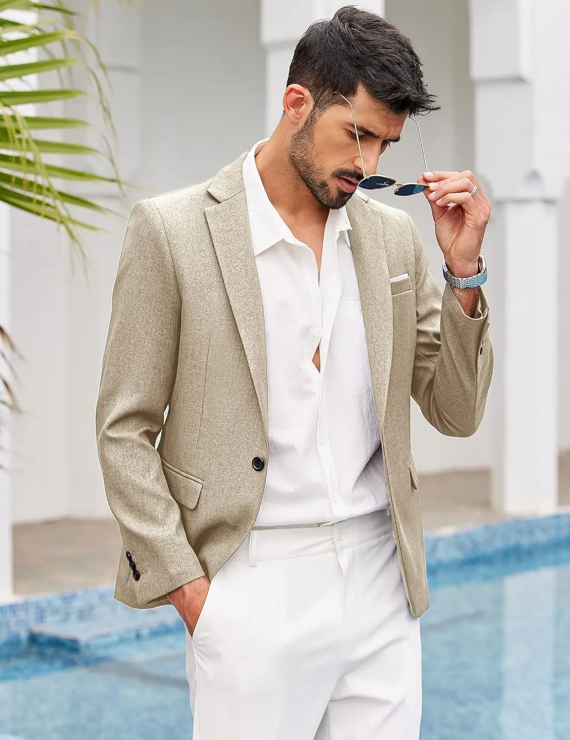 COOFANDY Men's Casual Suit Blazer Jackets Lightweight Sports Coats One Button Linen Texture Jacket