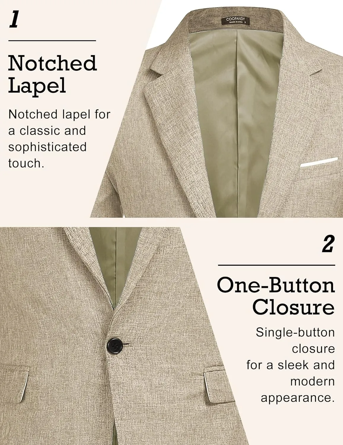 COOFANDY Men's Casual Suit Blazer Jackets Lightweight Sports Coats One Button Linen Texture Jacket