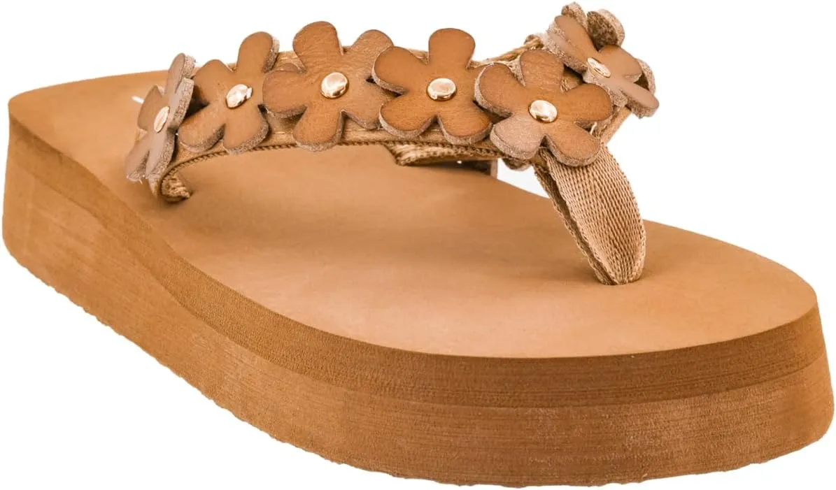 Corkys Footwear No Running Flip Flops - 'V' Strap Adorned With Flowers, Everyday Wear, Soft Footbed for All-Day Comfort, Effortless Slip-On Convenience