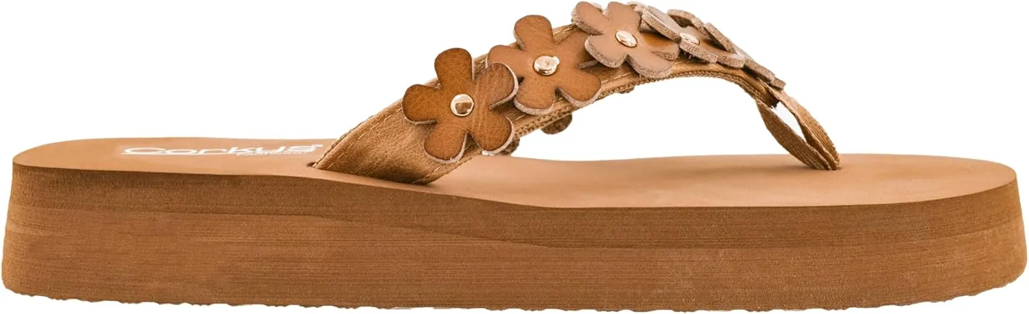 Corkys Footwear No Running Flip Flops - 'V' Strap Adorned With Flowers, Everyday Wear, Soft Footbed for All-Day Comfort, Effortless Slip-On Convenience