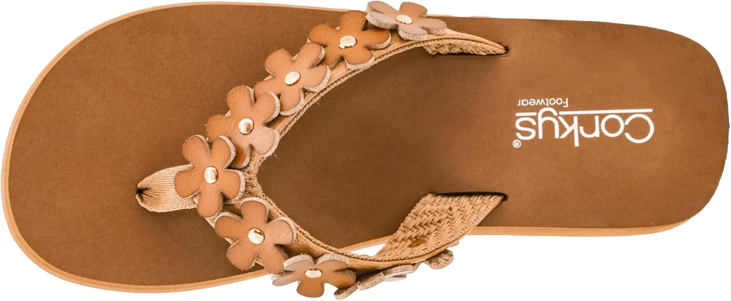 Corkys Footwear No Running Flip Flops - 'V' Strap Adorned With Flowers, Everyday Wear, Soft Footbed for All-Day Comfort, Effortless Slip-On Convenience