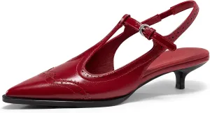 Coutgo Womens Slingback Kitten Heels Oxford T Strap Pumps Low Heel Closed Pointed Toe Vintage Dress Shoes
