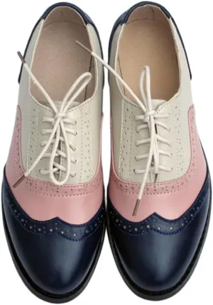 CrazycatZ Women's Leather Oxford Shoes Perforated Lace up Wingtip Colorful Leather Oxfords Vintage