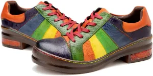 CrazycatZ Women's Leather Oxford Shoes Perforated Lace up Wingtip Colorful Leather Oxfords Vintage