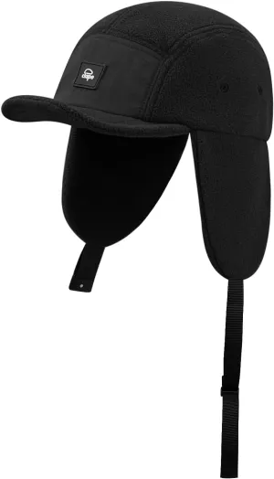 Croogo Earflaps Baseball Cap Winter Trapper Hats for Men Warm Trooper Visor Hat 5 Panel Flat Bill Caps Snow Eskimo Hat