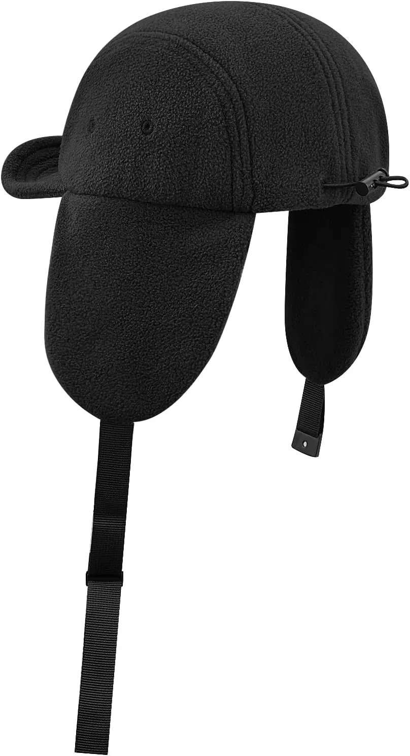 Croogo Earflaps Baseball Cap Winter Trapper Hats for Men Warm Trooper Visor Hat 5 Panel Flat Bill Caps Snow Eskimo Hat