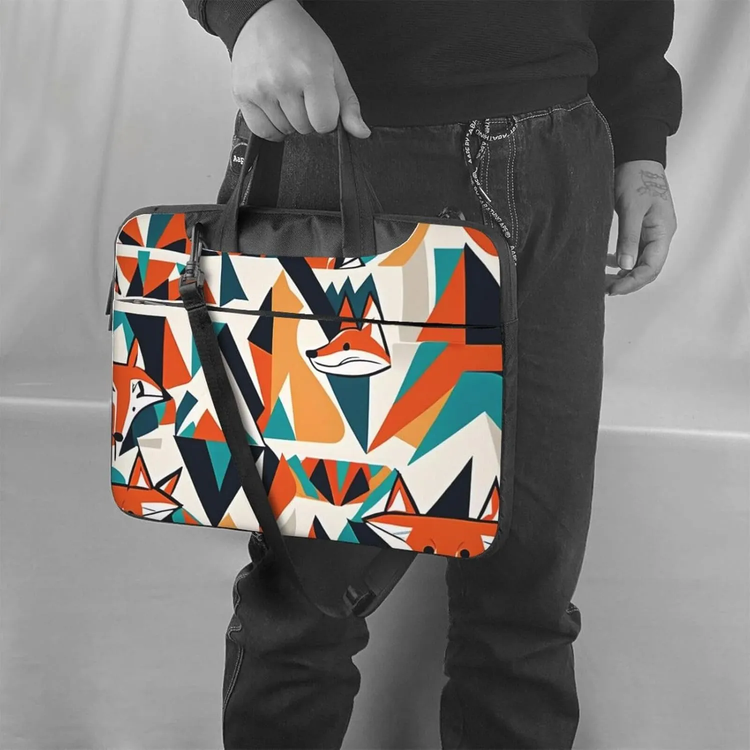 Curious Fox Print Laptop Bag, 13-15.6 inch Work Tote Briefcase Messenger Bag Gifts for Men Women