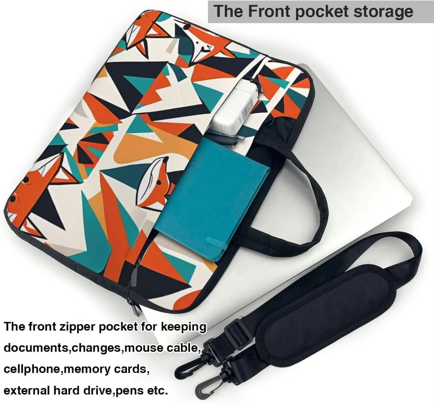 Curious Fox Print Laptop Bag, 13-15.6 inch Work Tote Briefcase Messenger Bag Gifts for Men Women