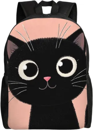 Cute Black Cat Face With Big Eyes Travel Laptop Backpack Waterproof Lightweight Cute Backpack For Women Men Casual Daypack