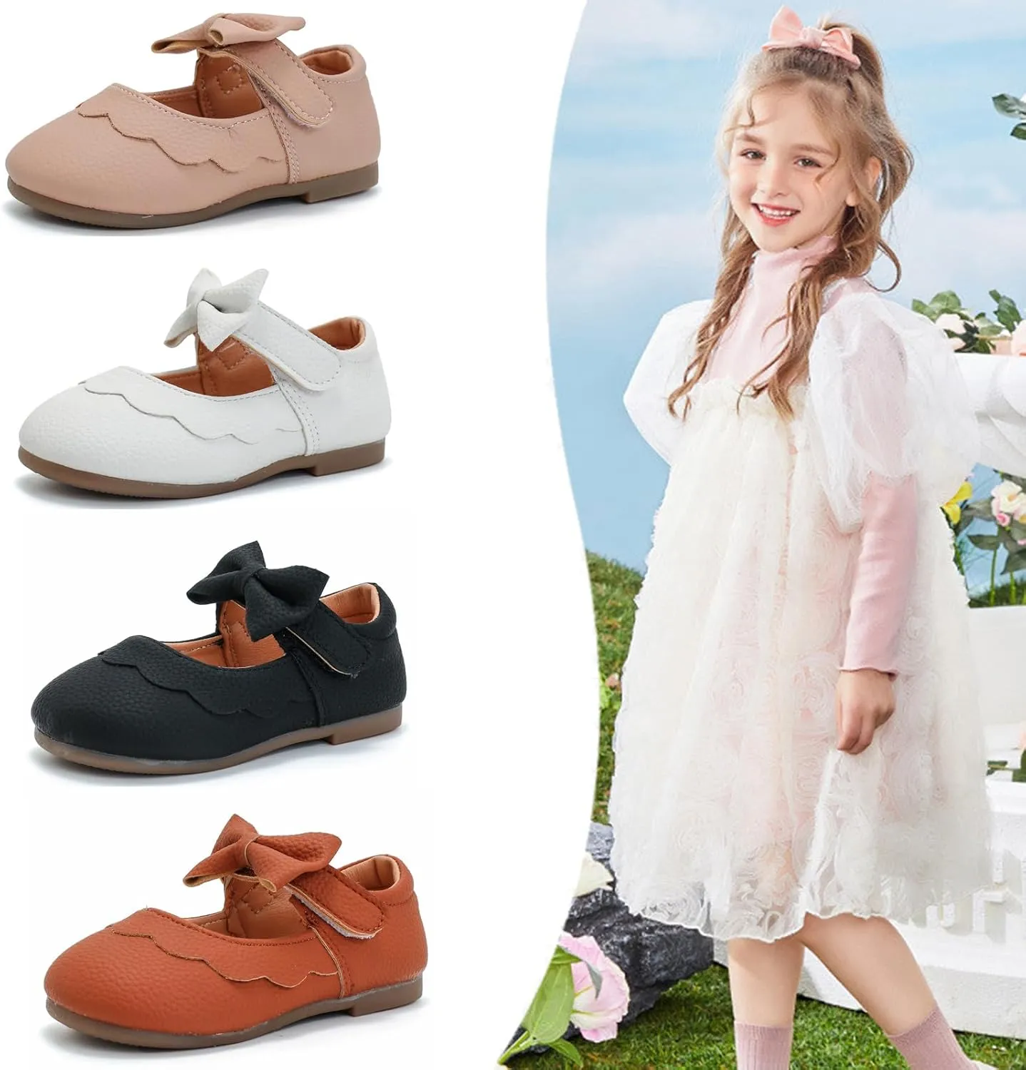 DADAWEN Girl's Classic Mary Jane Flats School Uniform Shoes Dress Shoes Party Wedding Shoes