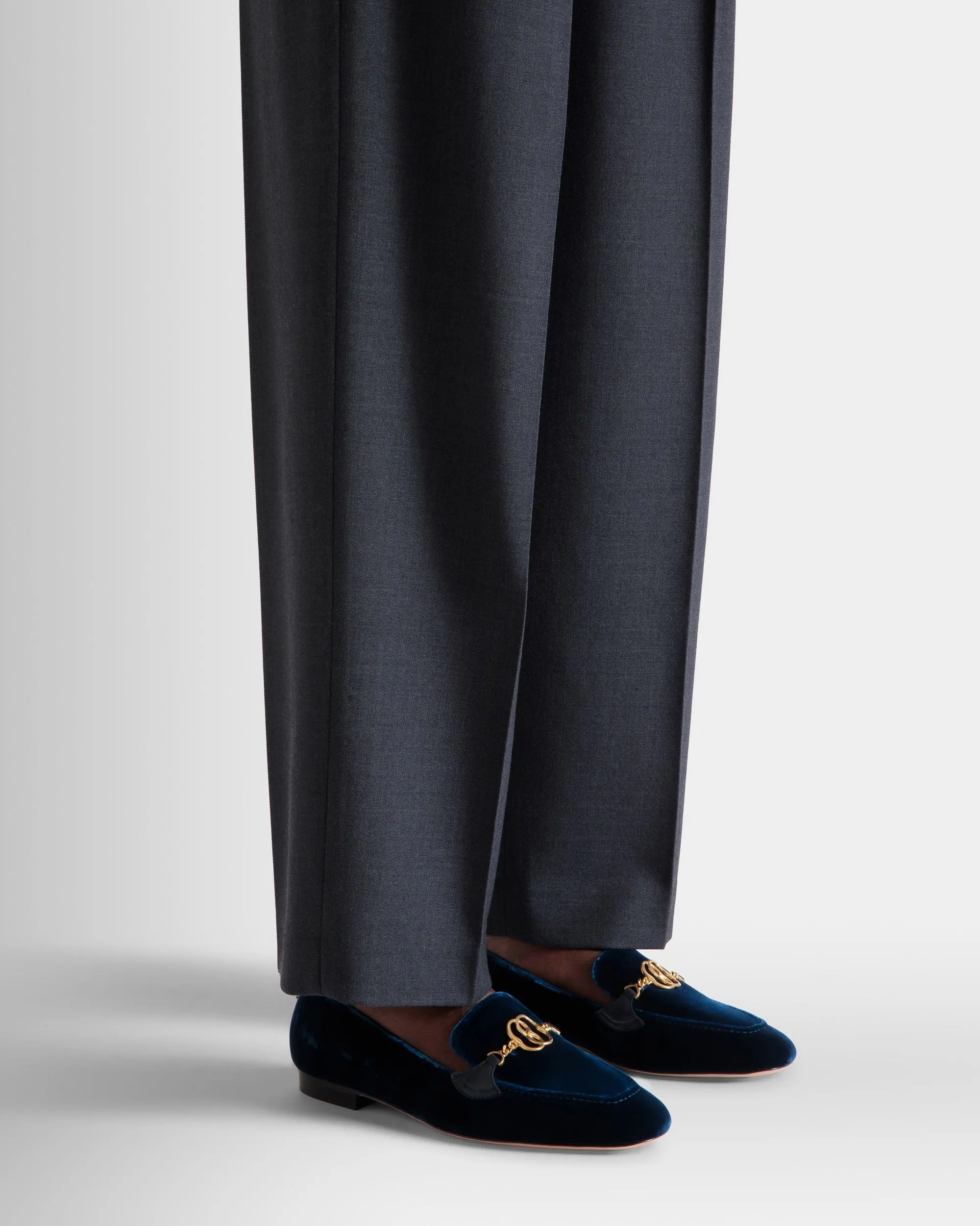 Daily Emblem Loafer in Navy Blue Velvet Fabric