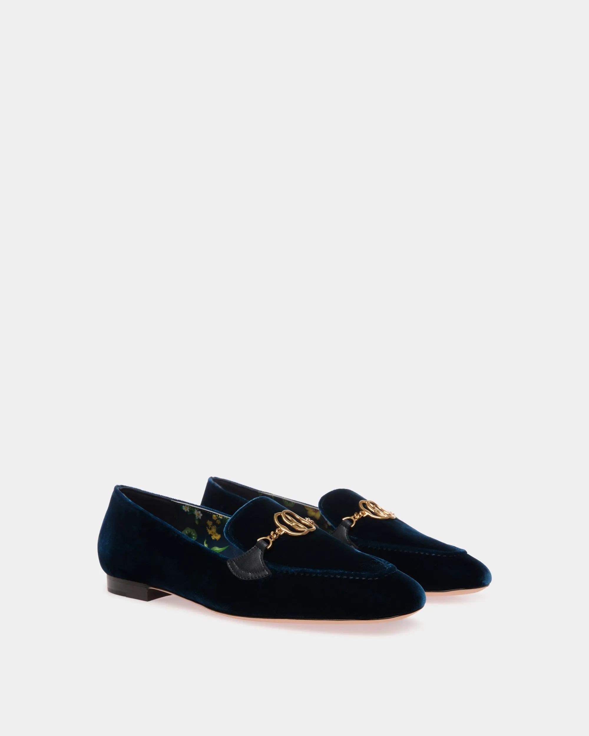 Daily Emblem Loafer in Navy Blue Velvet Fabric